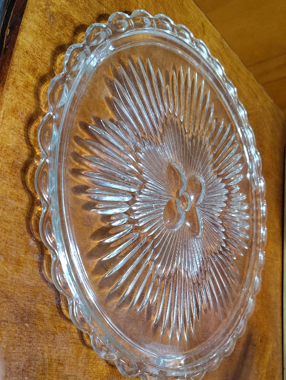 Clear Pressed Glass Serving Platter with Scalloped Edge
